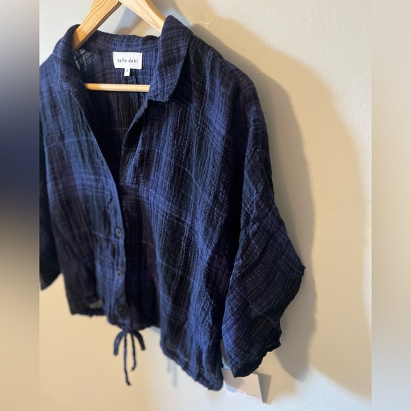 NWT Bella Dahl Women's Flowy Tie Waist Shirt Admiral Blue Plaid Small - Picture 5 of 10